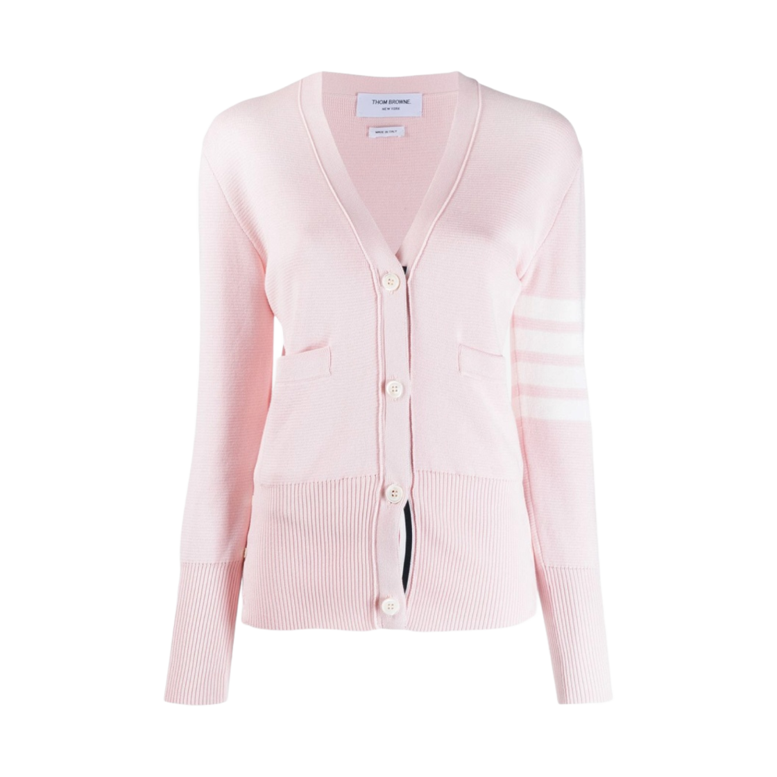 (W) 톰브라운 코튼 크레이프 밀라노 스티치 사선 가디건 핑크((W) Thom Browne Cotton Crepe Milano Stitch 4-Bar Cardigan Pink) - 1