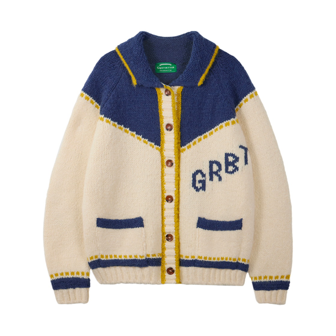 그린버터 엘보우 자카드 코위찬 가디건 아이보리