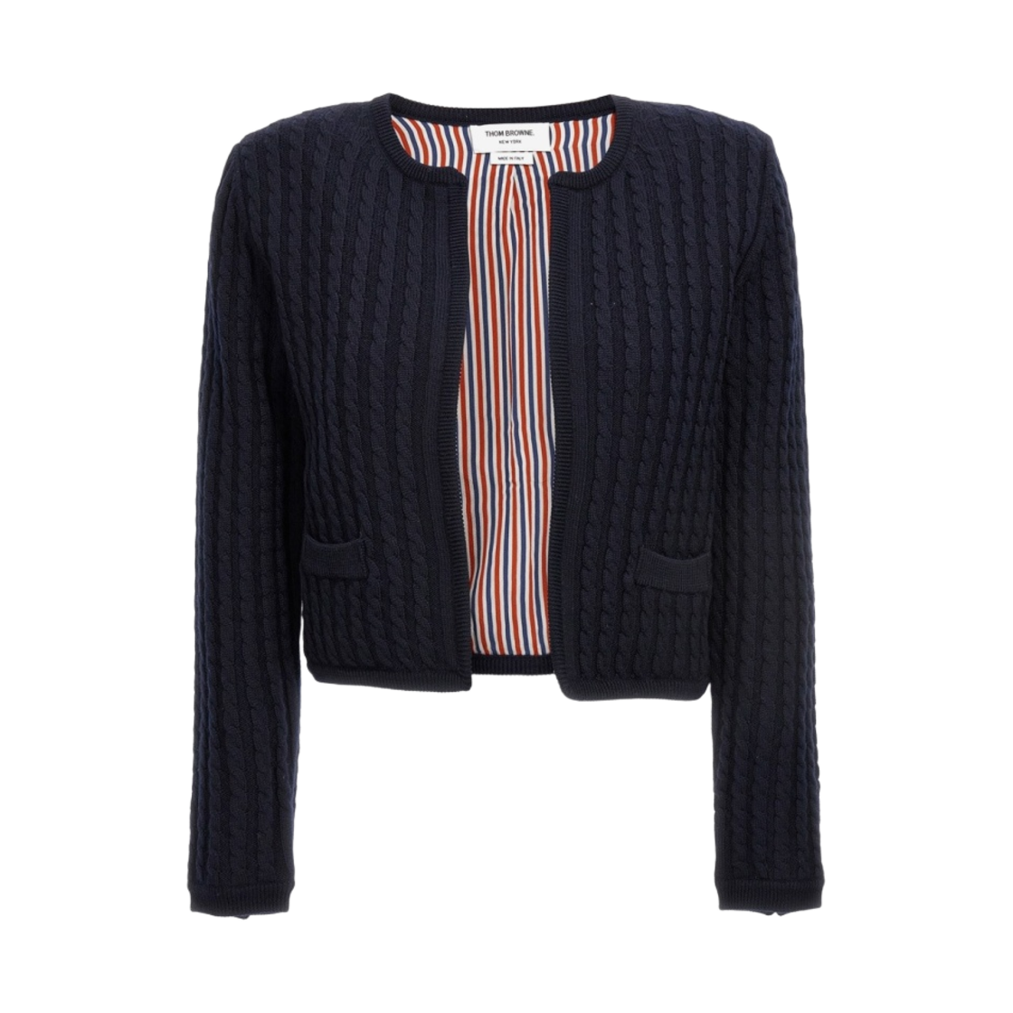 (W) 톰브라운 베이비 케이블 메리노 크루넥 가디건 자켓 네이비((W) Thom Browne Baby Cable Merino Crew Neck Cardigan Jacket Navy) - 1