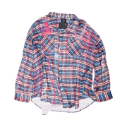 (W) R13 Drop Neck Workshirt Blue Plaid With Paint Drips