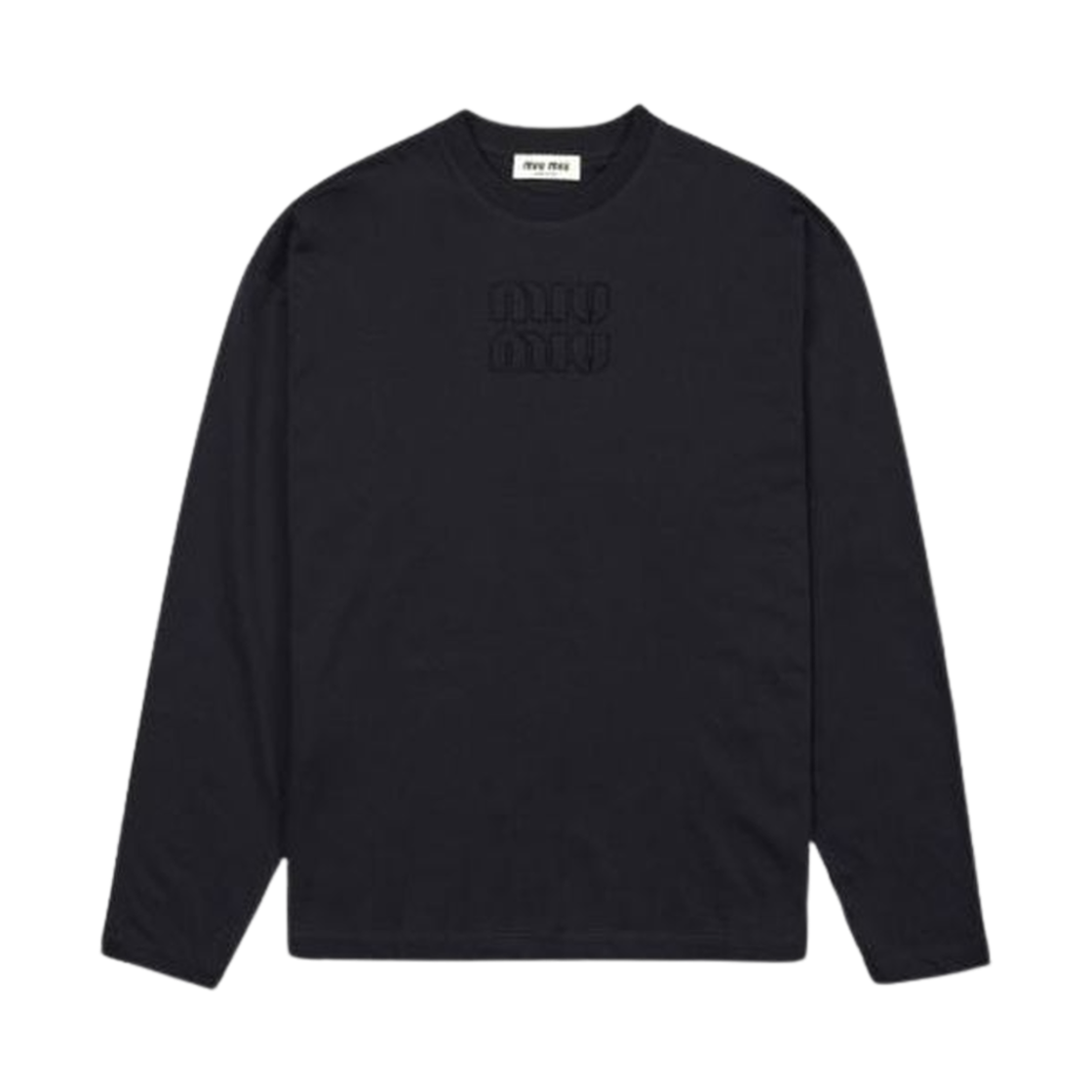 MJL862-1YXT-F0002 (W) Miu Miu Long Sleeve Cotton T-Shirt with Embroidered Logo Black