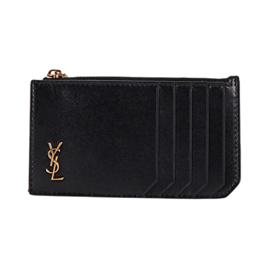 생로랑 샤이니 레더 타이니 카산드라 프라그먼트 지퍼 카드 케이스 블랙(Saint Laurent Tiny Cassandre Fragments Shiny Leather Zip Card Case Black) - 1