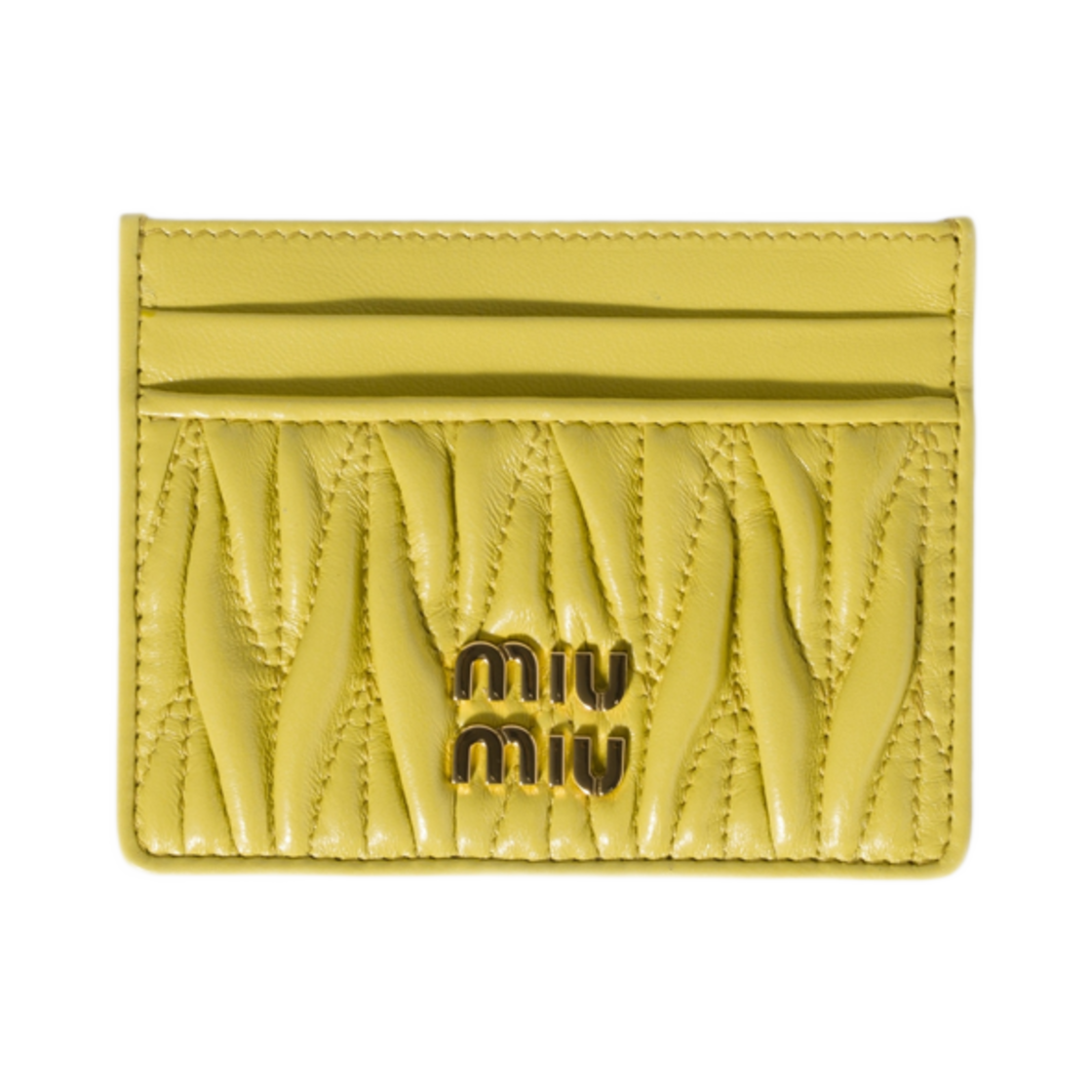 미우 미우 마테라쎄 나파 레더 카드 홀더 시트론 옐로우(Miu Miu Matelasse Nappa Leather Card Holder Citron Yellow)