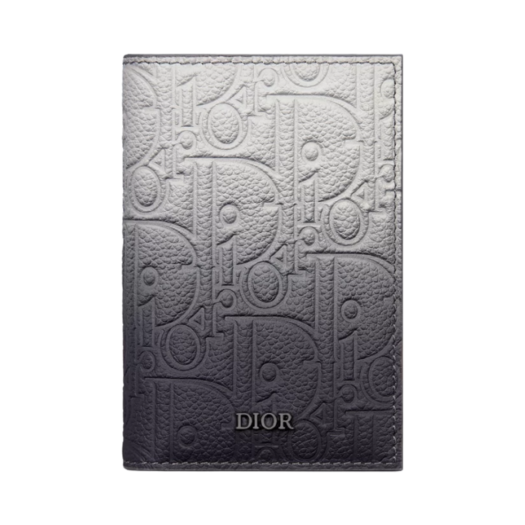Dior Vertical Bi-Fold Card Holder Gradient Dior Gravity Leather Gray Black