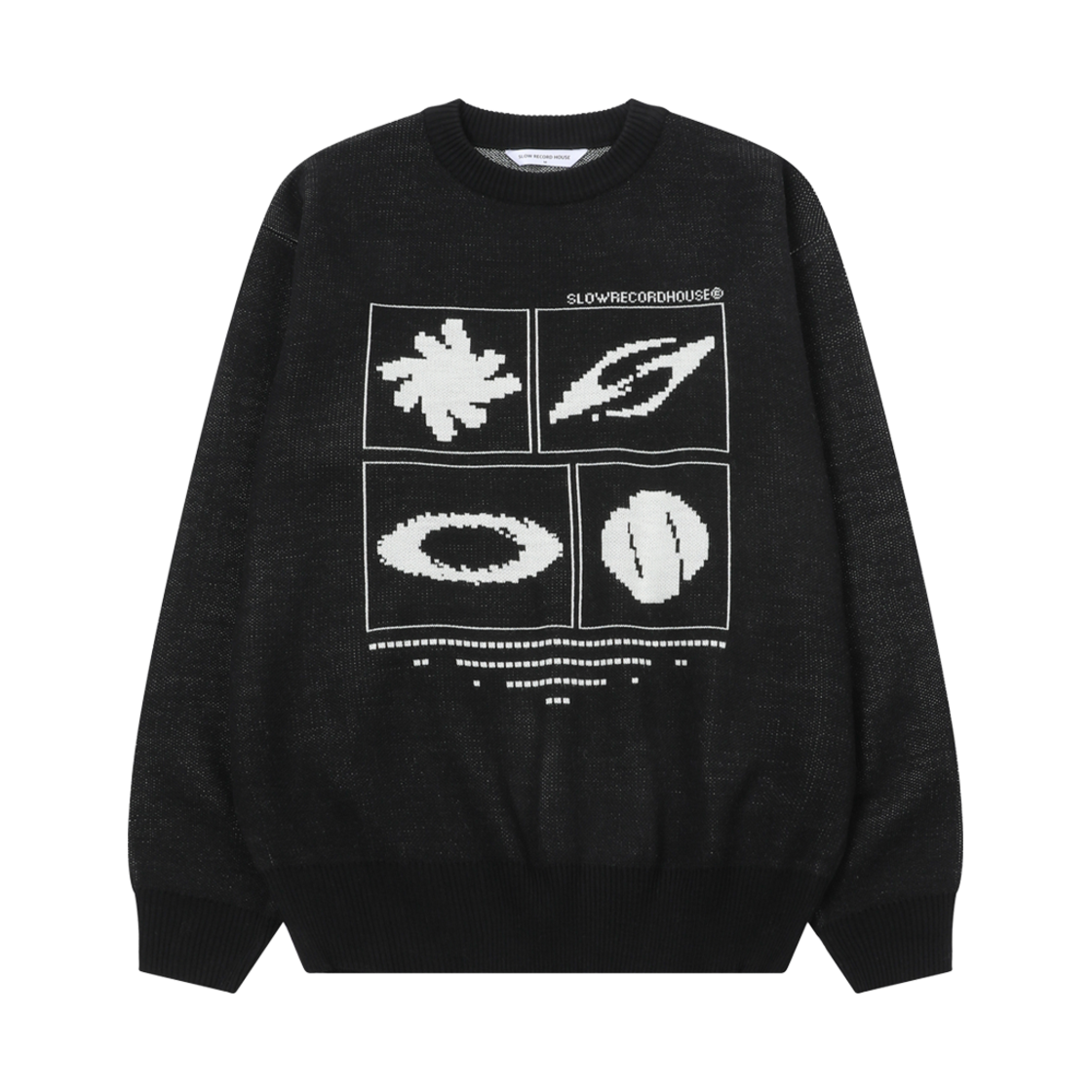 SR25SSKT01BK SLOW RECORD HOUSE Universe Logo Knit Black