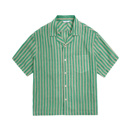 2502MSSGN STU Back Raglan Stripe Linen Shirt Green