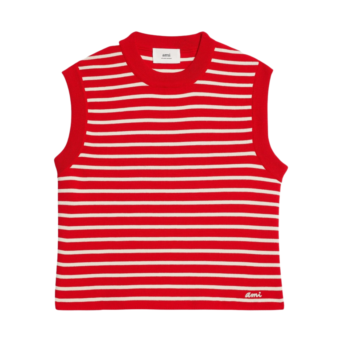 아미 자수 슬리브리스 세일러 스웨터 스칼렛 레드 내츄럴 화이트(AMI Embroidery Sleeveless Sailor Sweater Scarlet Red Natural White) - 1