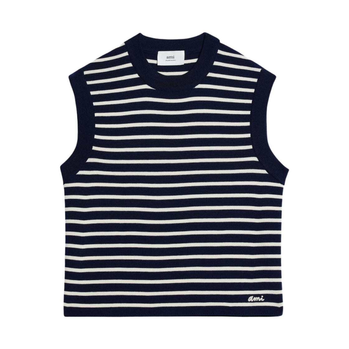 아미 자수 슬리브리스 세일러 스웨터 노틱 블루 내츄럴 화이트(AMI Embroidery Sleeveless Sailor Sweater Nautic Blue Natural White) - 1