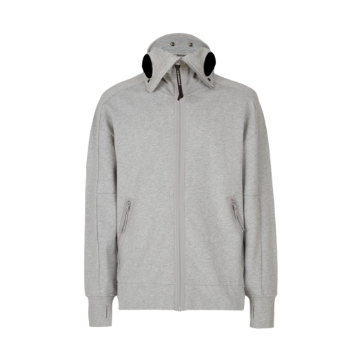 C.P. Company Diagonal Raised Fleece Zipped Goggle Hoodie Grey Melange - 22FW