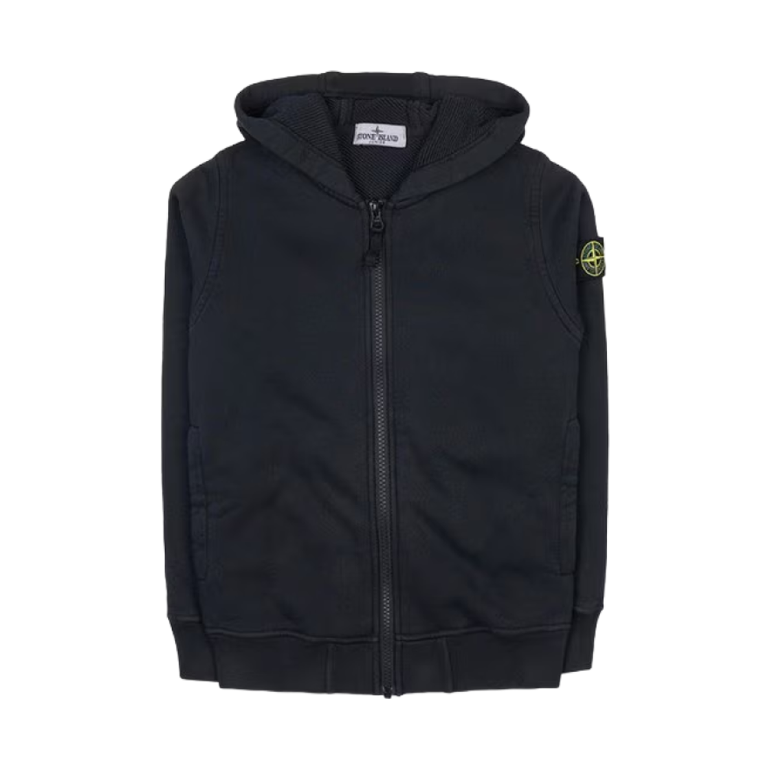 (키즈) 스톤 아일랜드 61241 와펜 로고 집업 후드 블랙 - 23FW((Kids) Stone Island 61241 Wappen Logo Zip Up Hooded Black - 23FW) - 1