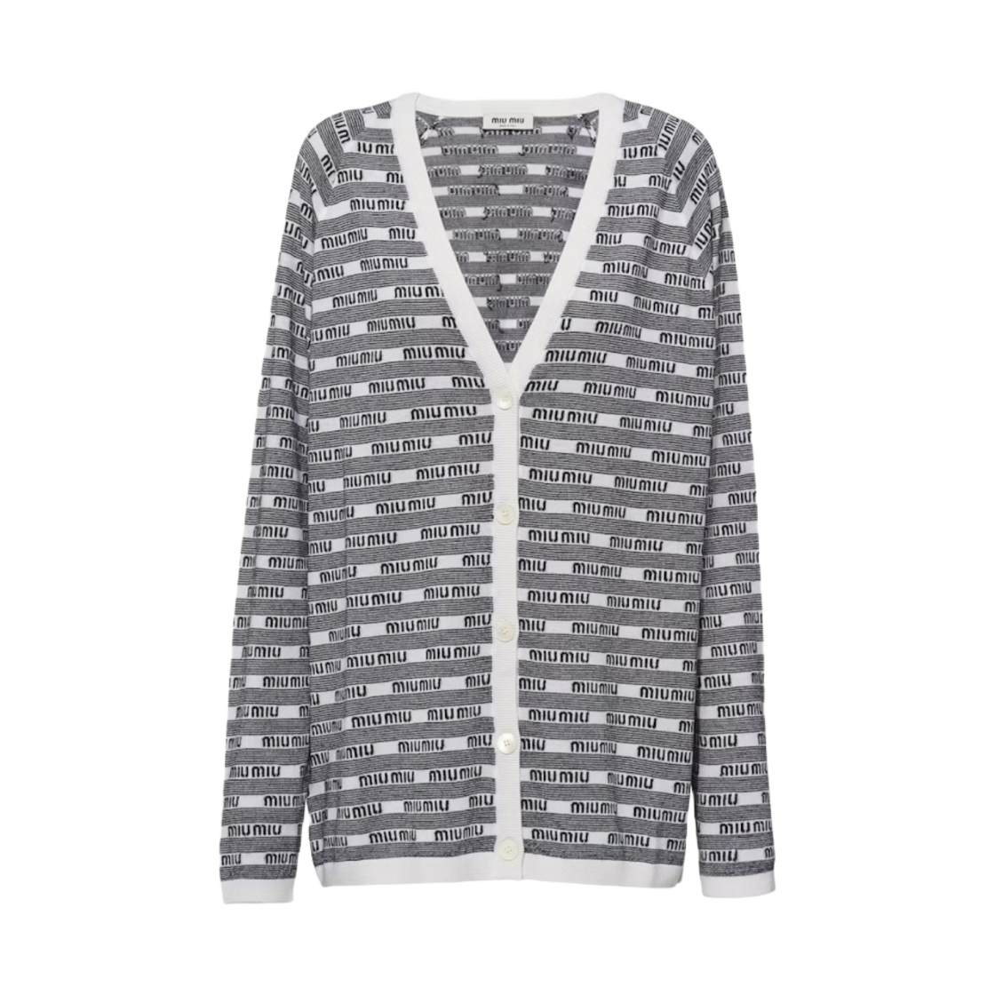 (W) 미우 미우 캐시미어 앤 실크 가디건 화이트 블랙((W) Miu Miu Cashmere and Silk Cardigan White Black) - 1