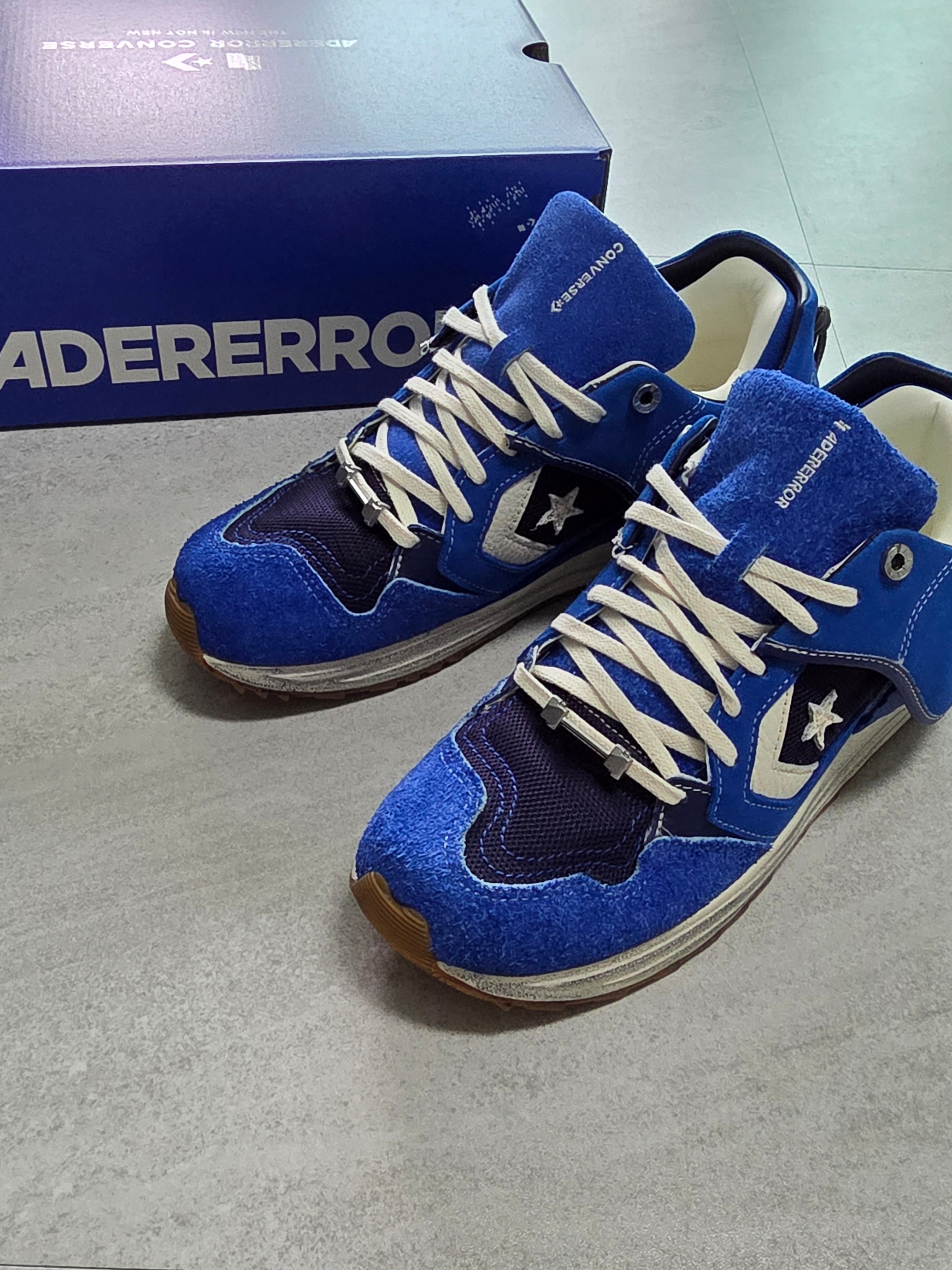 Kapital 14 oz. Denim Bone Print Book Bag Black, Converse x Ader Error Wave Trainer Blue 착용 스타일 - 4