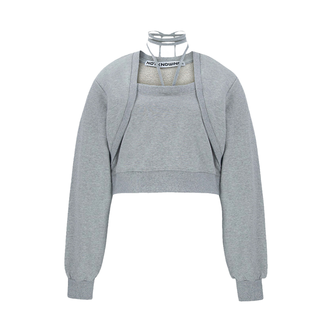 낫노잉 볼레로 레이어드 스웻 멜란지 그레이(Notknowing Bolero Layered Sweat Melange Grey)