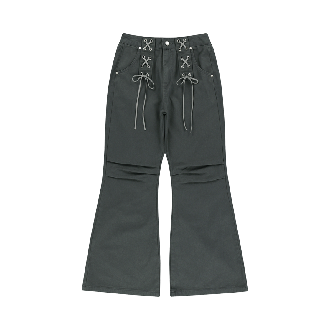 니어 노어 레이스업 부츠컷 팬츠 차콜(NIIER NOR Lace Up Boot Cut Pants Charcoal)