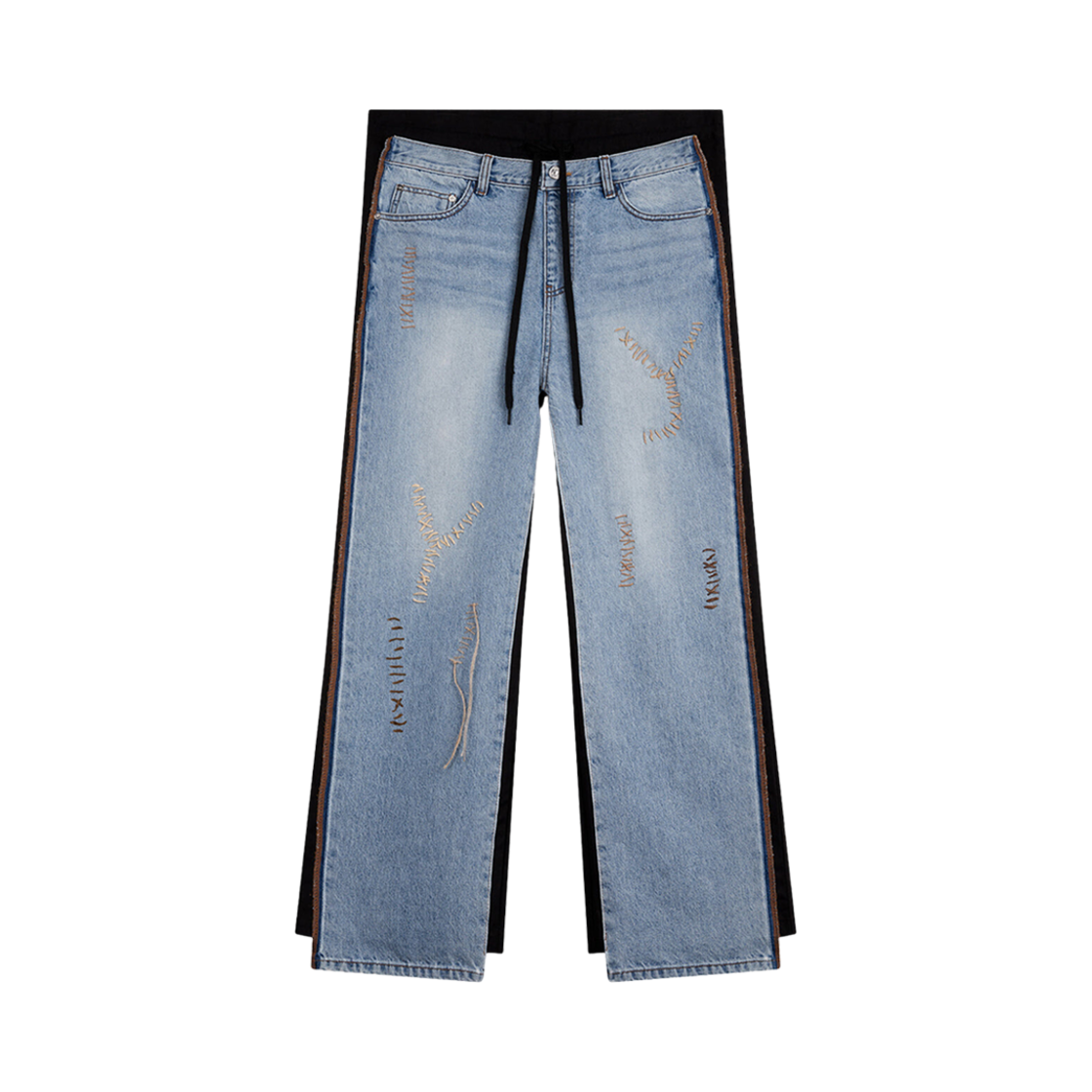 YY241PT018BK Open Yy Stitch Front Jean Cotton Pants Black