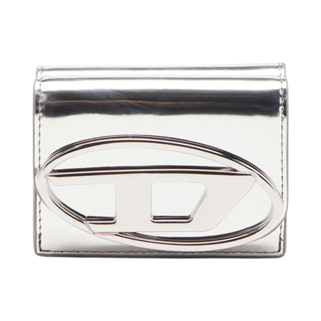 X09887PS202-H0535 Diesel 1DR Tri-Fold Coin XS li Wallet in Mirrored Leather Silver