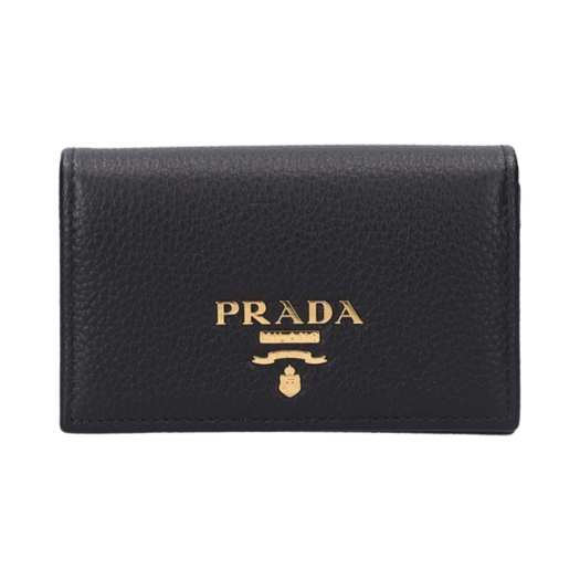 1MC122 Prada Vitello Grain Calfskin Card Holder in Black
