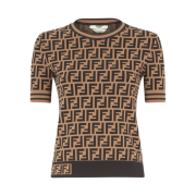 (W) Fendi FF Motif Fabric Short Sleeved Sweater Multicolor