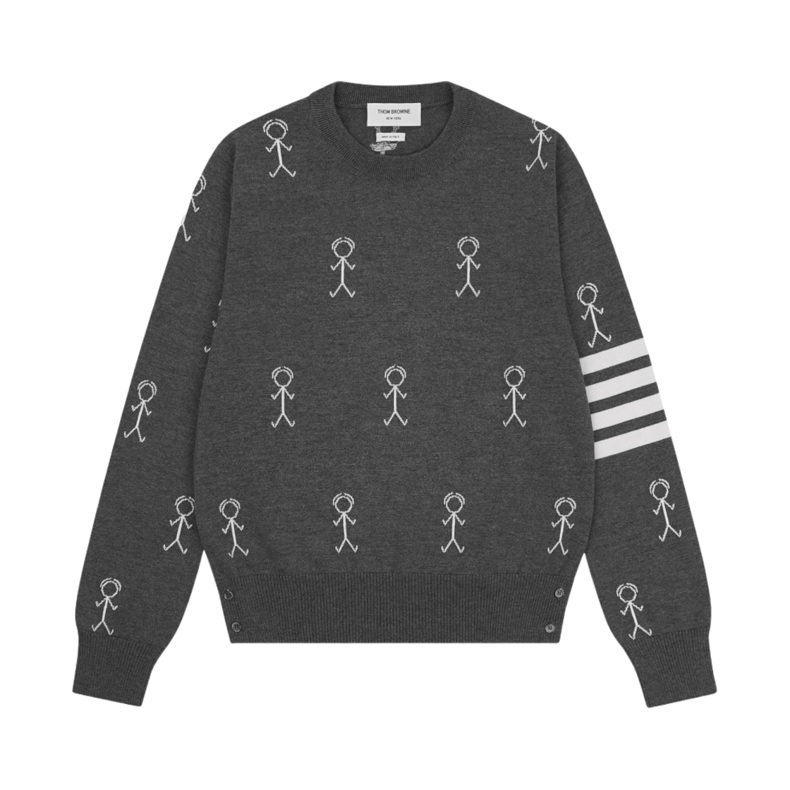 톰브라운 캐시미어 피케 사선 미스터 톰 하프 드롭 자수 스웨트셔츠 미디움 그레이(Thom Browne Cashmere Pique 4-Bar Mr. Thom Half Drop Embroidered Sweatshirt Medium Grey) - 1