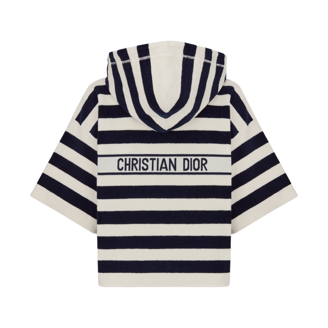 444S84AM798-X0853 (W) Dior Technical Terry Cotton Jersey with Dior Mariniere Motif Dioriviera S/S Hooded Sweatshirt White Navy Blue