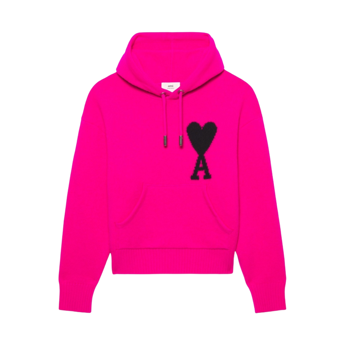 아미 빅 하트 로고 오버사이즈 인타르시아 후드 푸시아 블랙(AMI de Coeur Oversize Intarsia Hoodie Fuchsia Black) - 1