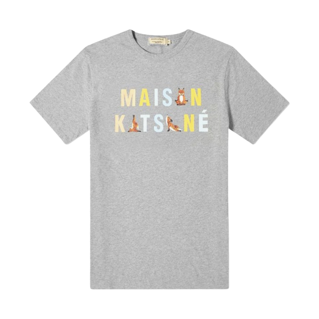 EU00152KJ0008 Maison Kitsune Rainbow Yoga Foxes T-Shirt Grey Melange