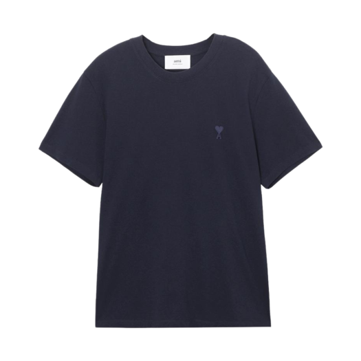 아미 스몰 하트 로고 스트라이프 티셔츠 노틱 블루 내츄럴