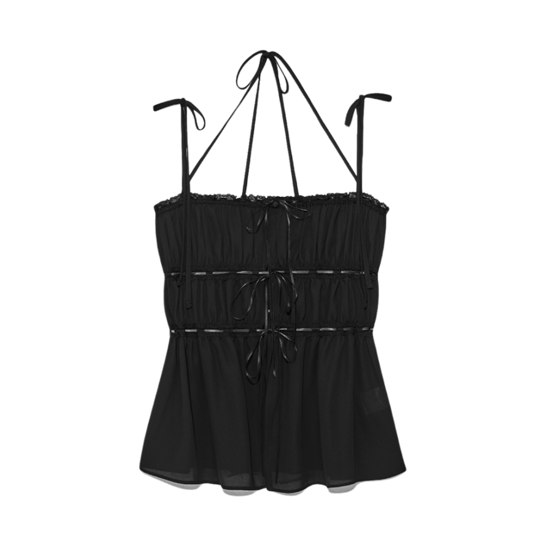 - (W) Glowny x Simihaze Dreamy Lace Shirring Top Black