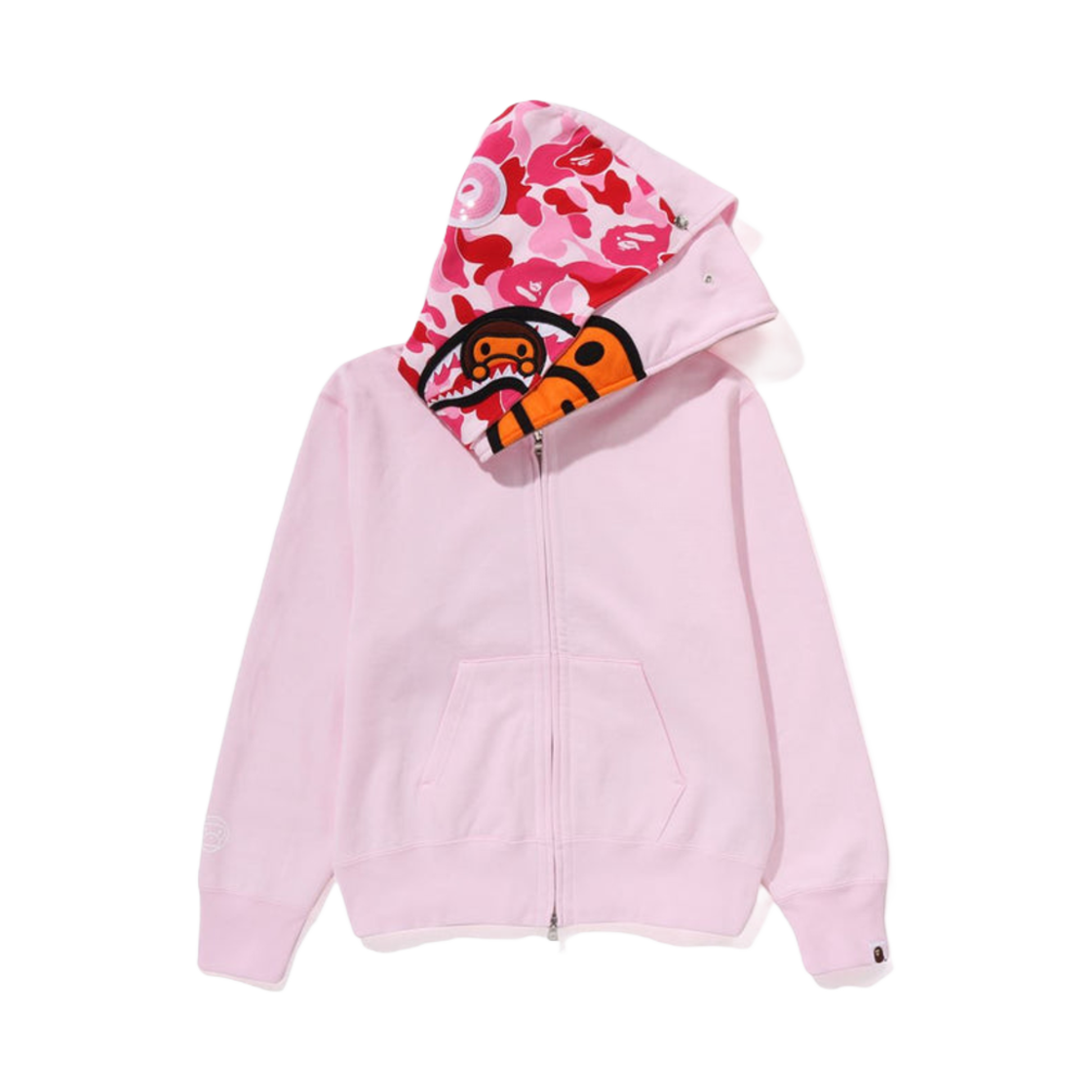 (W) 베이프 마일로 샤크 풀 집 더블 후드 핑크((W) BAPE Milo Shark Full Zip Double Hoodie Pink) - 2