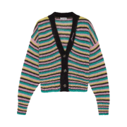 (W) Ganni V-Neck Stripe Cardigan Lagoon