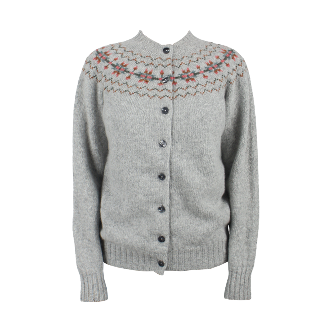 L4615/3HB (W) Harley of Scotland Fairisle Cardigan Silver