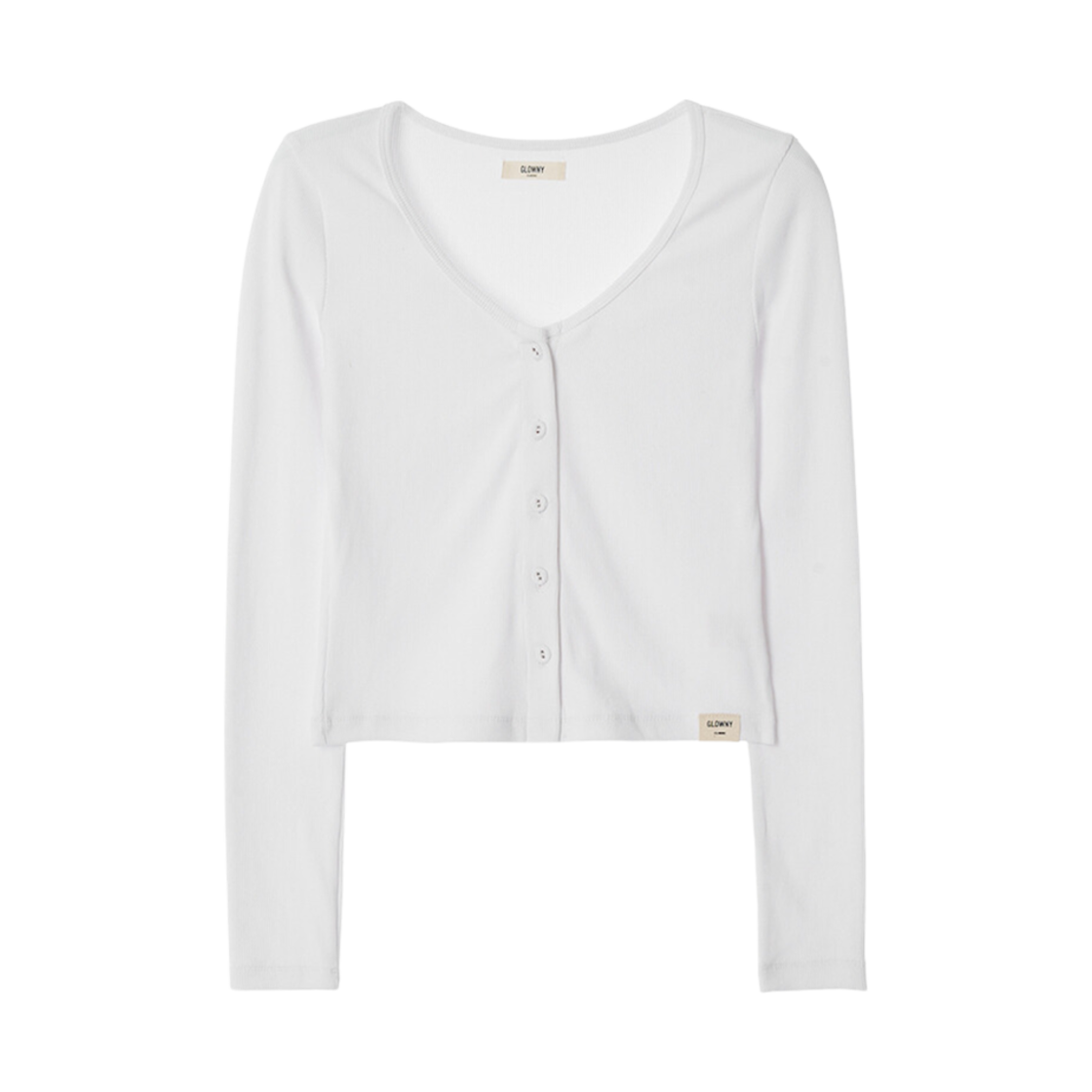 (W) 글로니 지 클래식 립 브이넥 가디건 화이트((W) Glowny G Classic Rib V-Neck Cardigan White) - 1