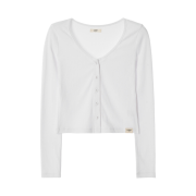 (W) Glowny G Classic Rib V-Neck Cardigan White