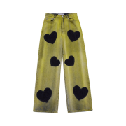 The Museum Visitor Heart Bleached Denim Pants Yellow