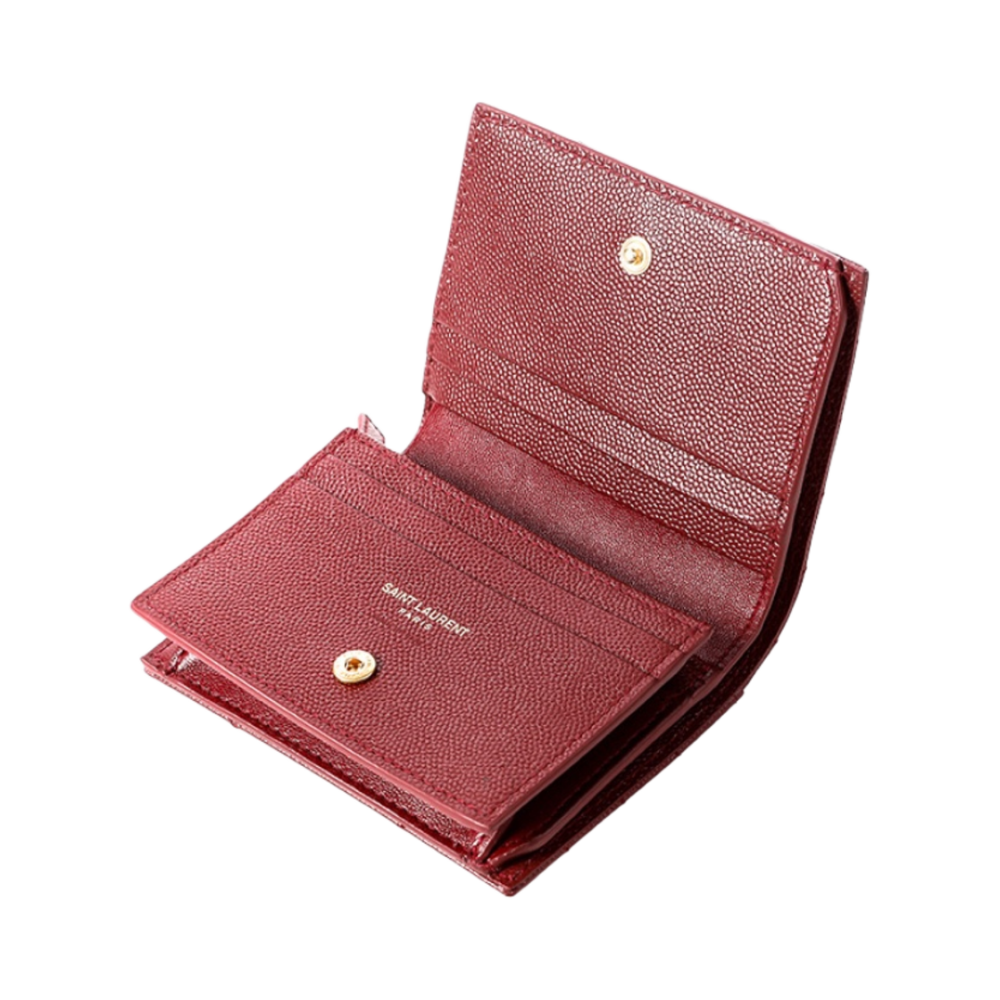 생로랑 그랑 드 뿌드르 엠보스드 레더 골드 모노그램 지갑 루즈 오피움(Saint Laurent Gold Monogram Wallet in Grain de Poudre Embossed Leather Rouge Opyum) - 2