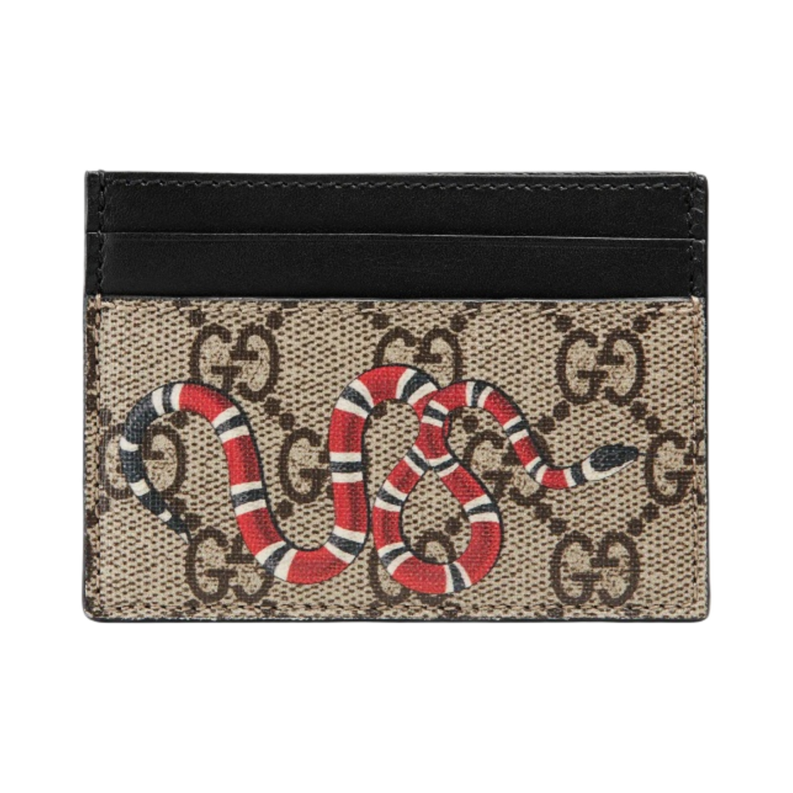 구찌 베스트리에 킹스네이크 프린트 카드 케이스 베이지 에보니(Gucci Bestiary Kingsnake Print Card Case Beige Ebony)