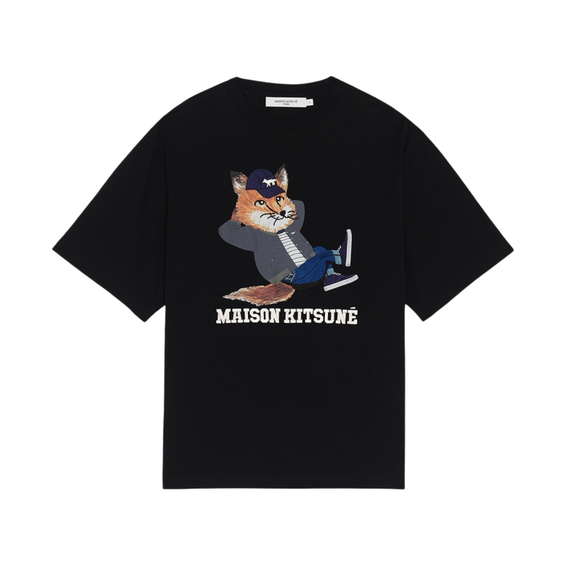 (W) 메종 키츠네 드레스드 폭스 프린트 이지 티셔츠 블랙((W) Maison Kitsune Dressed Fox Print Easy T-Shirt Black) - 1