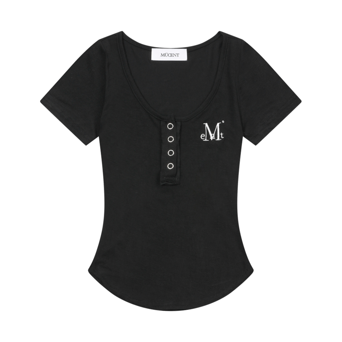 P00000WU_01 MUCENT Haring Signature Logo Snap Button U-Neck Half T Black