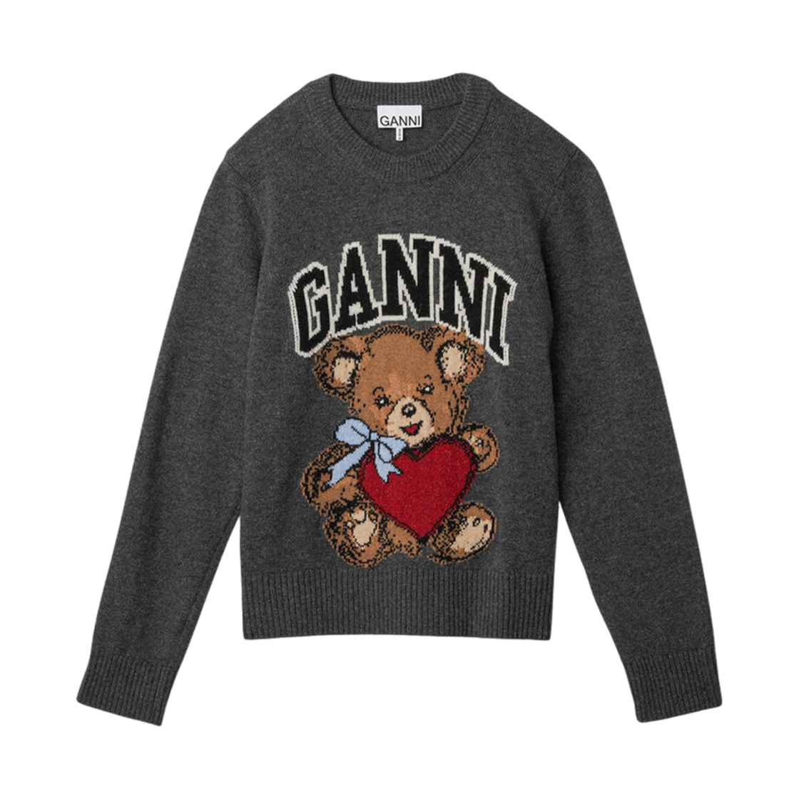 (W) 가니 그래픽 울 믹스 베어 스웨터 그레이((W) Ganni Graphic Wool Mix Bear Sweater Grey)
