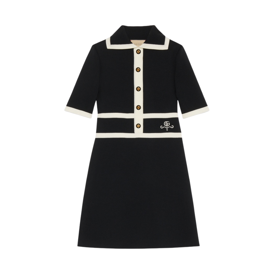 (W) 구찌 울 GG 피케 자카드 폴로 드레스 블랙((W) Gucci Wool GG Piquet Jacquard Polo Dress Black) - 1