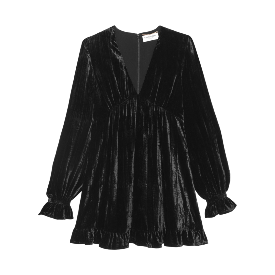 (W) 생로랑 매트 벨벳 숏 드레스 블랙((W) Saint Laurent Short Dress in Matte Velvet Black) - 1