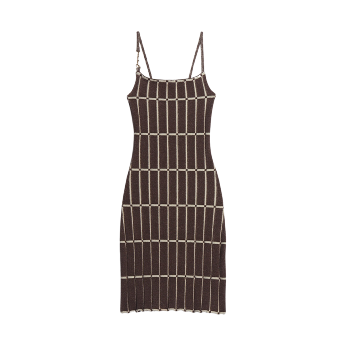 (W) 자크뮈스 라 로브 마이유 마라 체크 니트 미니 드레스 브라운((W) Jacquemus La Robe Maille Malha Checked Knit Mini Dress Brown) - 1