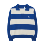 STU X MIZUNO Logo Embroidery Stripe Collar Knit Blue