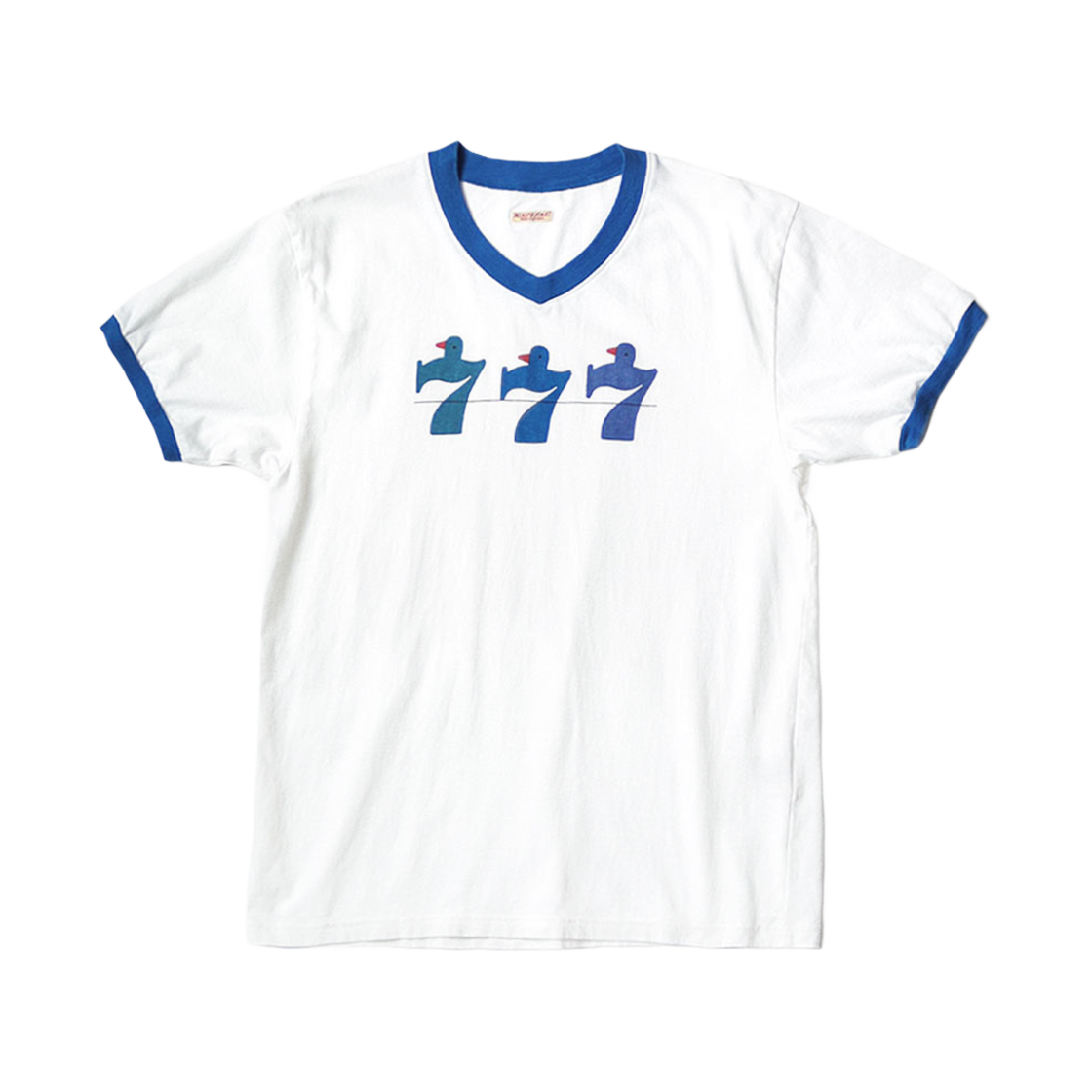 캐피탈 20 저지 브이넥 링거 티셔츠 럭키 배터리 백 화이트