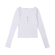 (W) Bohemian Seoul Basic Round Button Long Sleeve T-Shirt White