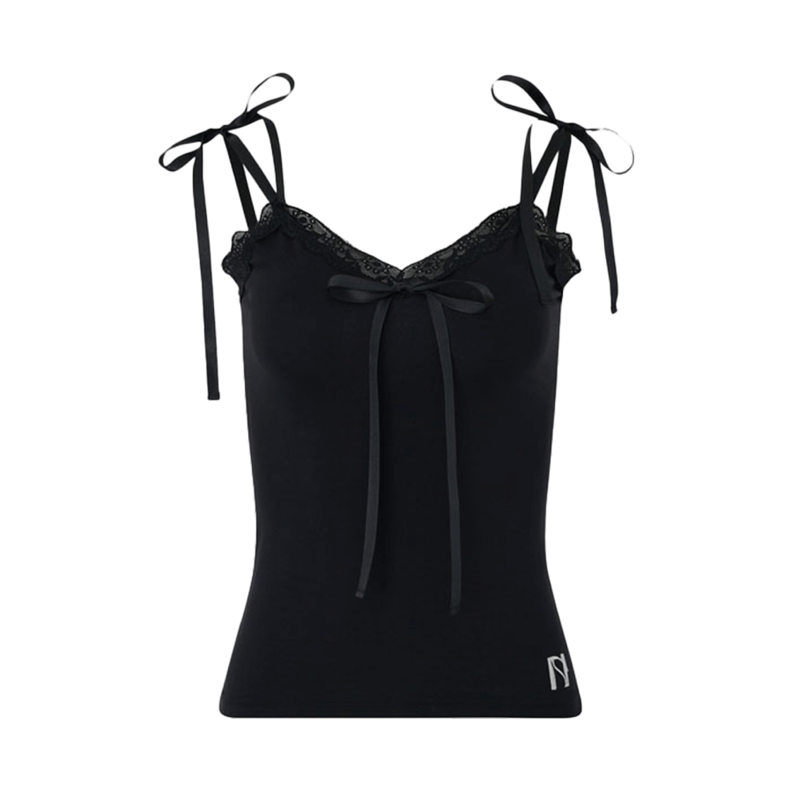 25SPRING02 Newalrin Ribbon lace sleeveless Top Black