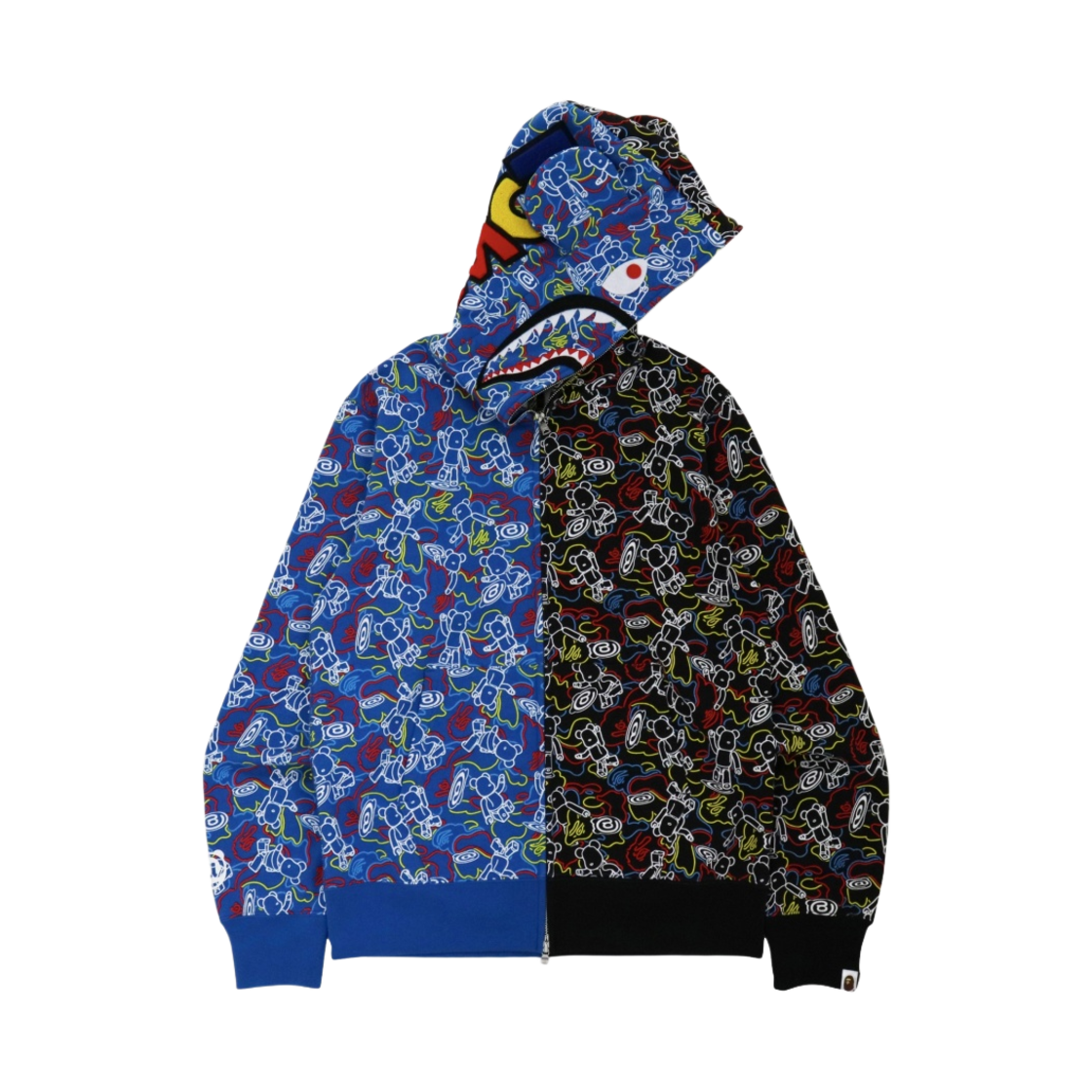 베이프 x 메디콤 토이 카모 베어 샤크 하프 후드 집업 멀티(BAPE x Medicom Toy Camo Bear Shark Half Full Zip Hoodie Multi) - 3
