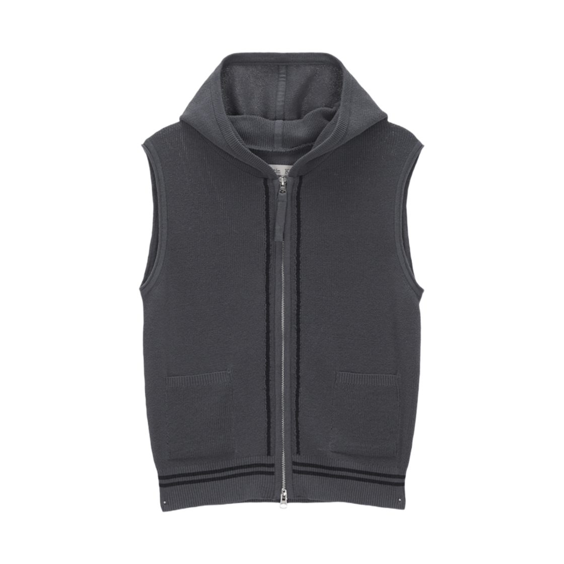 (W) 마뗑킴 후드 포인트 로고 니트 베스트 차콜((W) Matin Kim Hoody Point Logo Knit Vest Charcoal) - 2