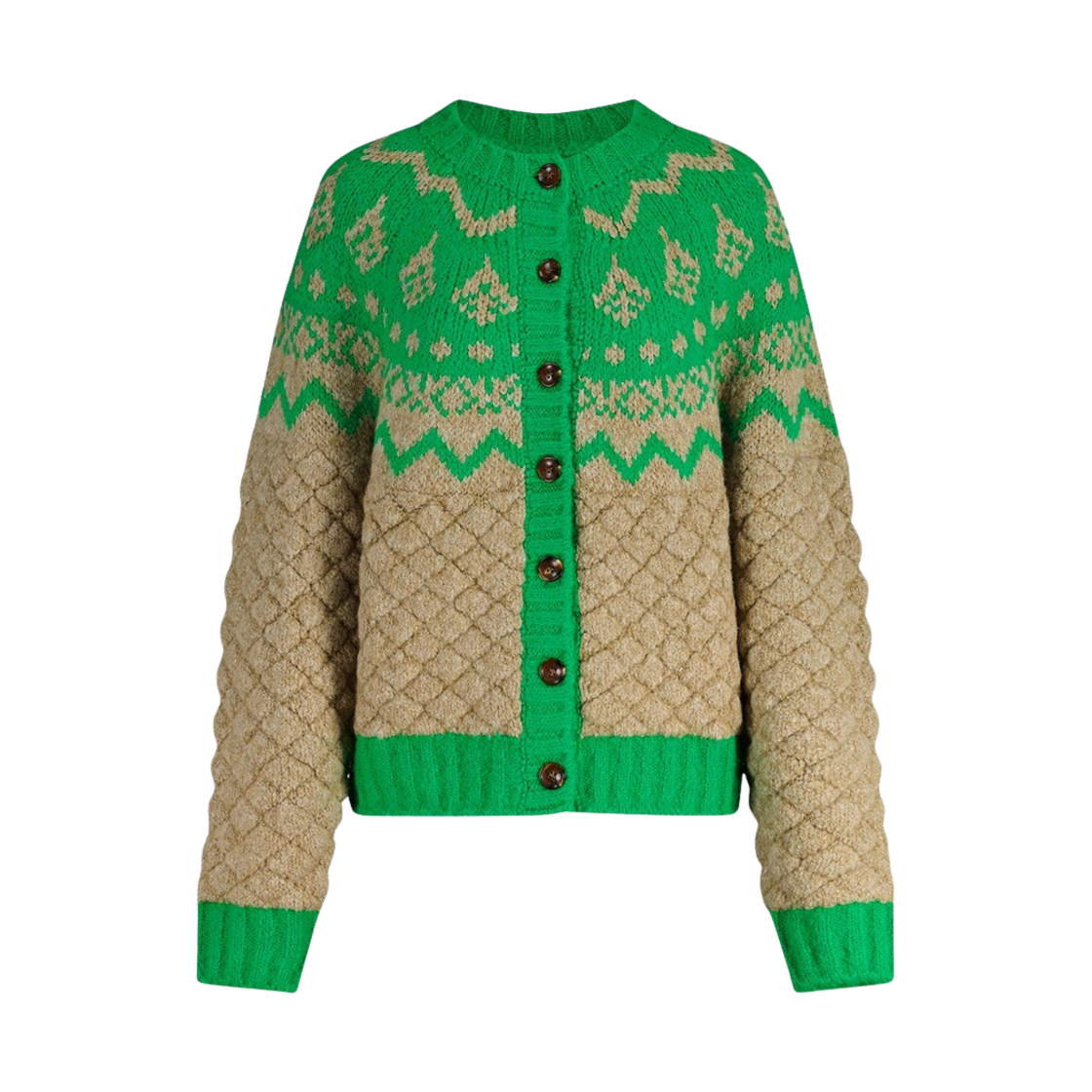 그린버터 우먼 와플 노르딕 가디건 베이지