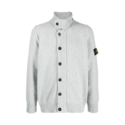 Stone Island 547A3 Lambswool Knit Cardigan Melange Grey - 23FW